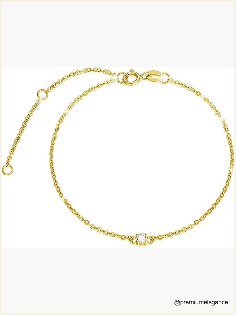 14K Solid Gold Thin Bracelet with Cubic Zirconia, 6.5+2 inch Extender